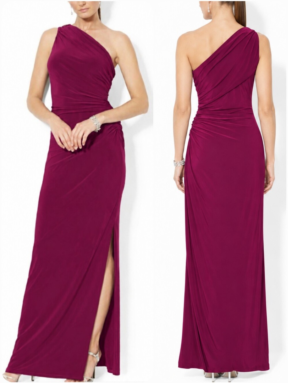 Lauren Ralph Lauren Evening Jersey One Shoulder Maxi dress 8 Ruched Gown